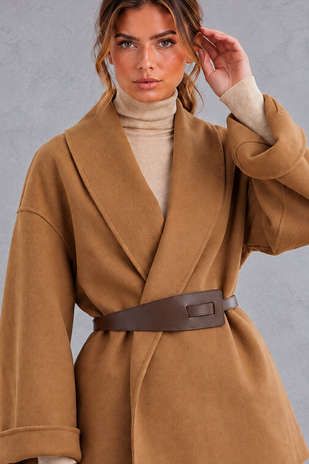 Shawl Collar Belted Wrap Jacket