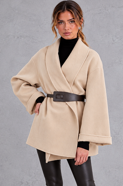 Shawl Collar Belted Wrap Jacket