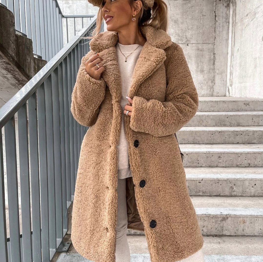 Sherpa Button Front Long Sleeve Coat