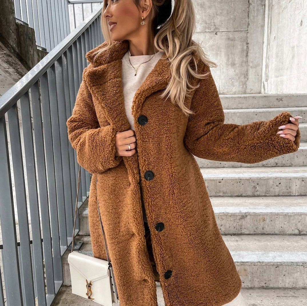 Sherpa Button Front Long Sleeve Coat