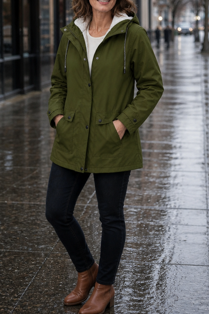 Sherpa Lined Hooded Long Sleeve Jacket