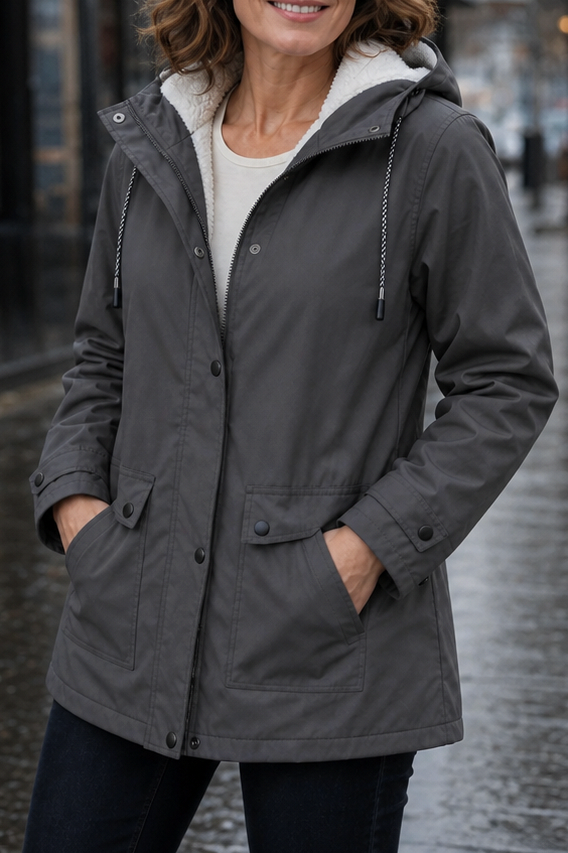 Sherpa Lined Hooded Long Sleeve Jacket
