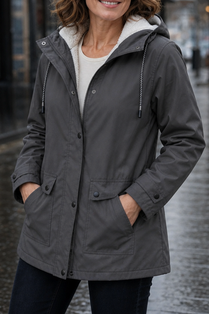 Sherpa Lined Hooded Long Sleeve Jacket
