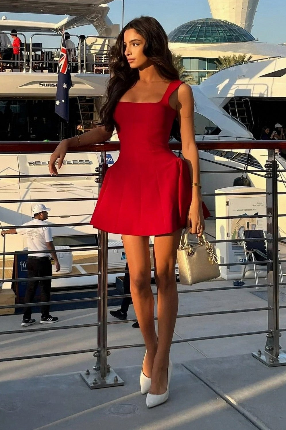 Square Neck Drop Waist Mini Dress
