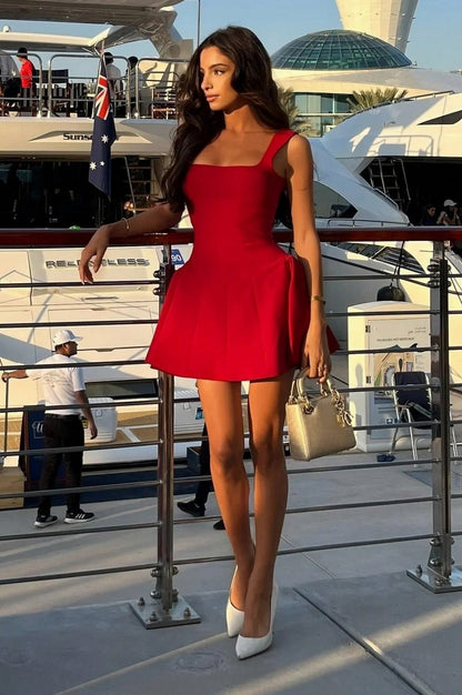 Square Neck Drop Waist Mini Dress