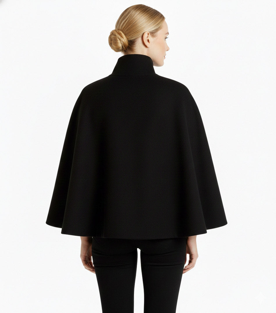 Stand Collar Belted Cape Jacket