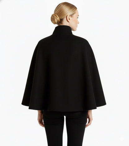 Stand Collar Belted Cape Jacket