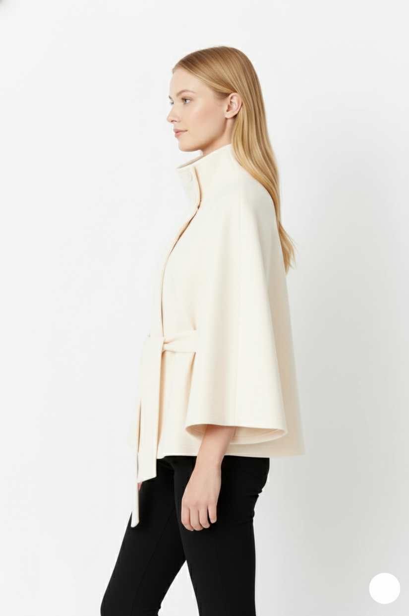 Stand Collar Belted Cape Jacket