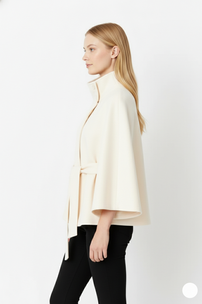 Stand Collar Belted Cape Jacket