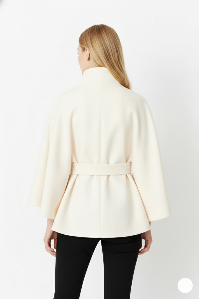Stand Collar Belted Cape Jacket
