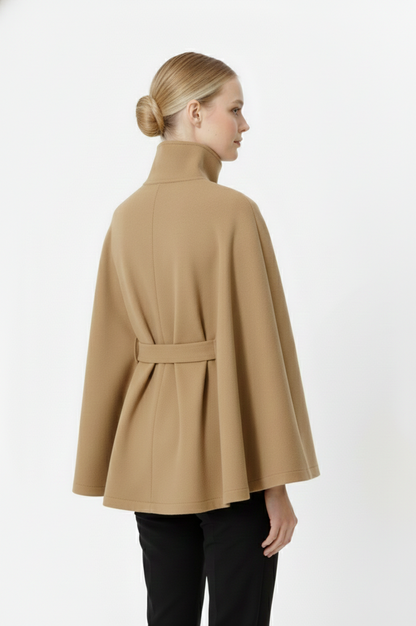 Stand Collar Belted Cape Jacket