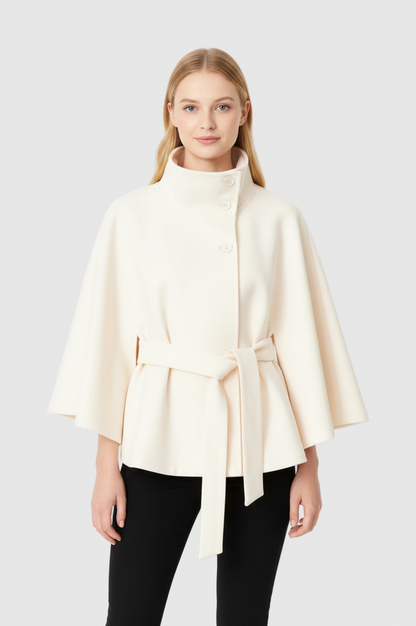 Stand Collar Belted Cape Jacket