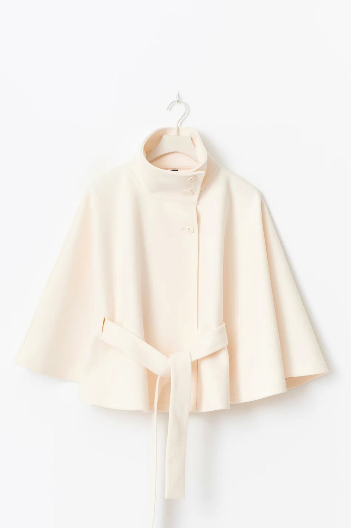 Stand Collar Belted Cape Jacket