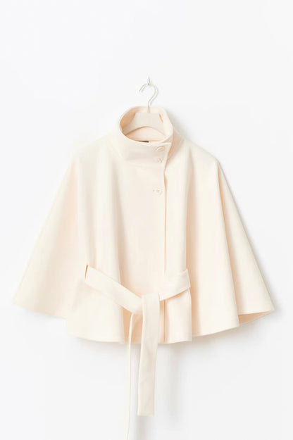 Stand Collar Belted Cape Jacket