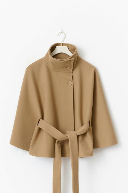 Stand Collar Belted Cape Jacket