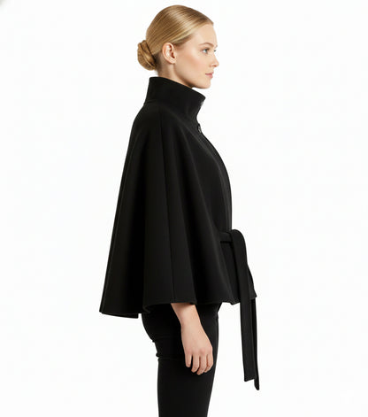 Stand Collar Belted Cape Jacket