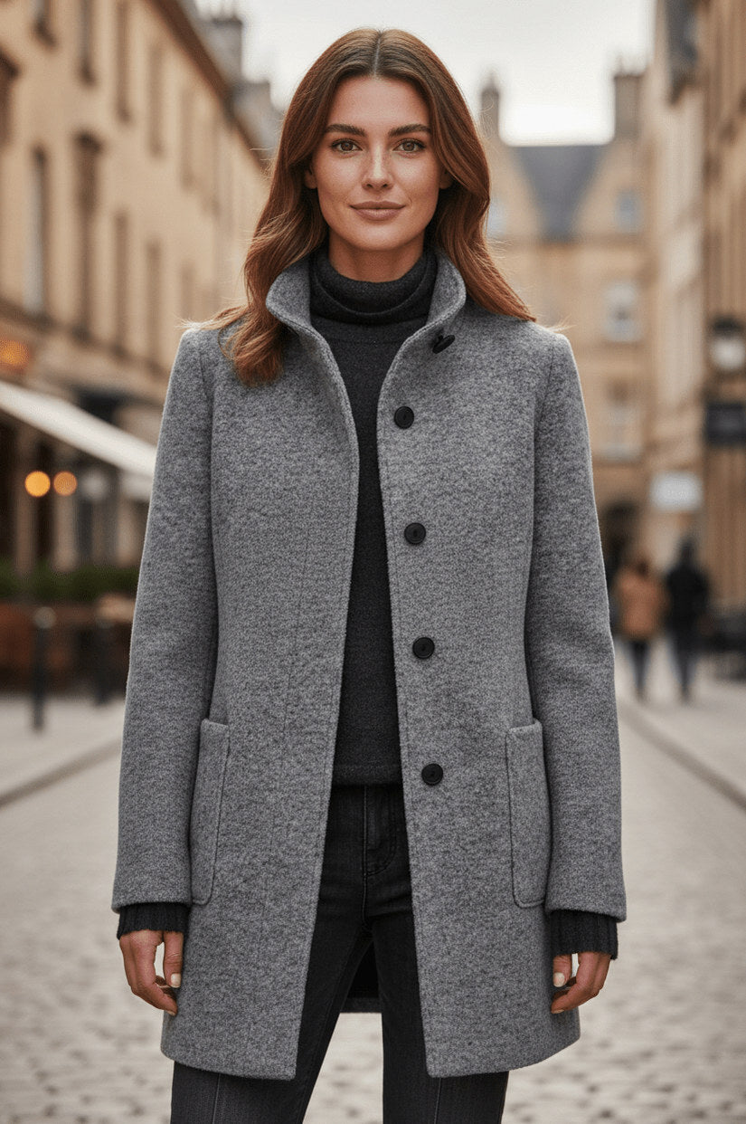 Stand Collar Button Front Coat