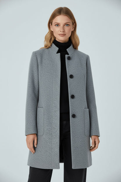 Stand Collar Button Front Coat