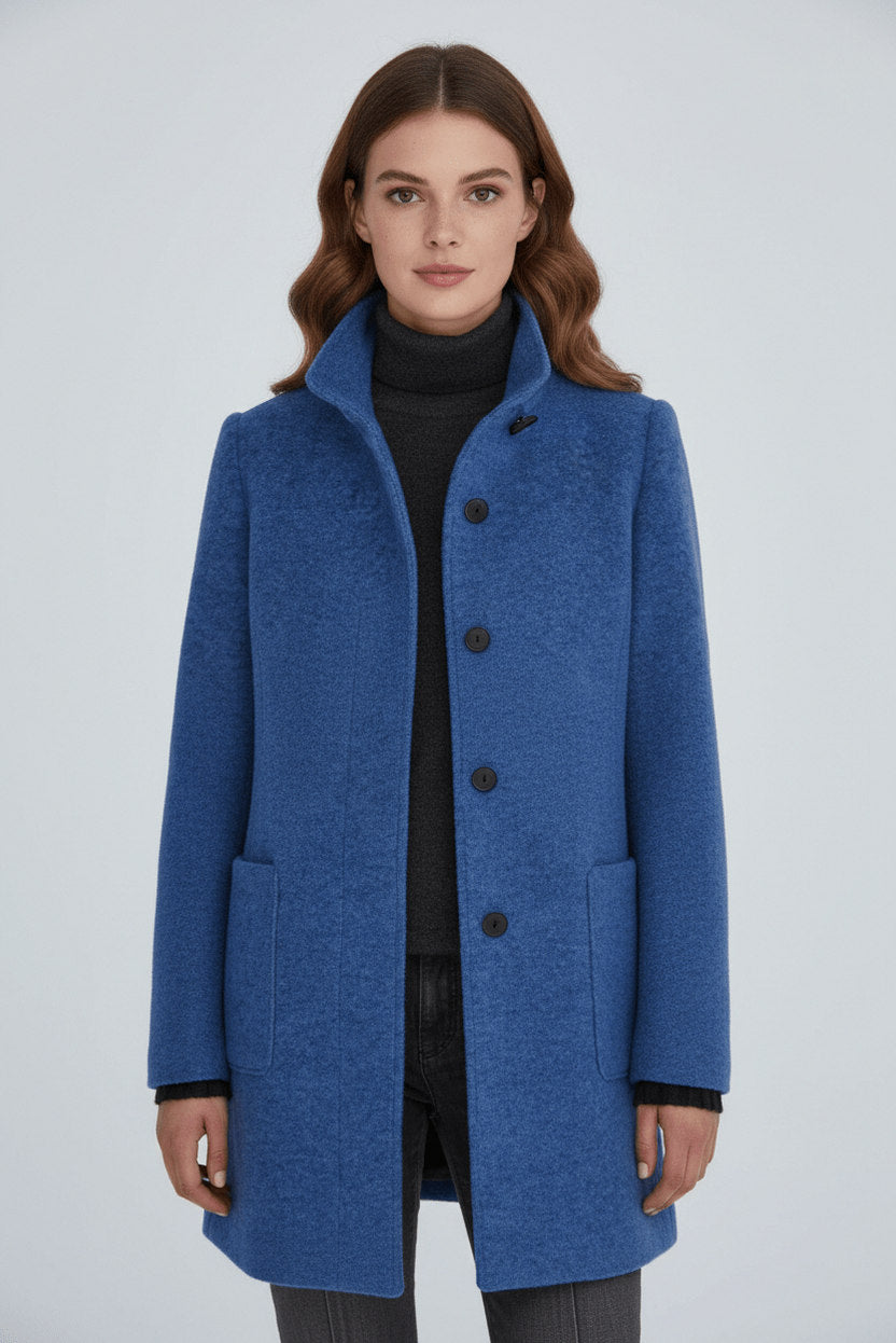 Stand Collar Button Front Coat