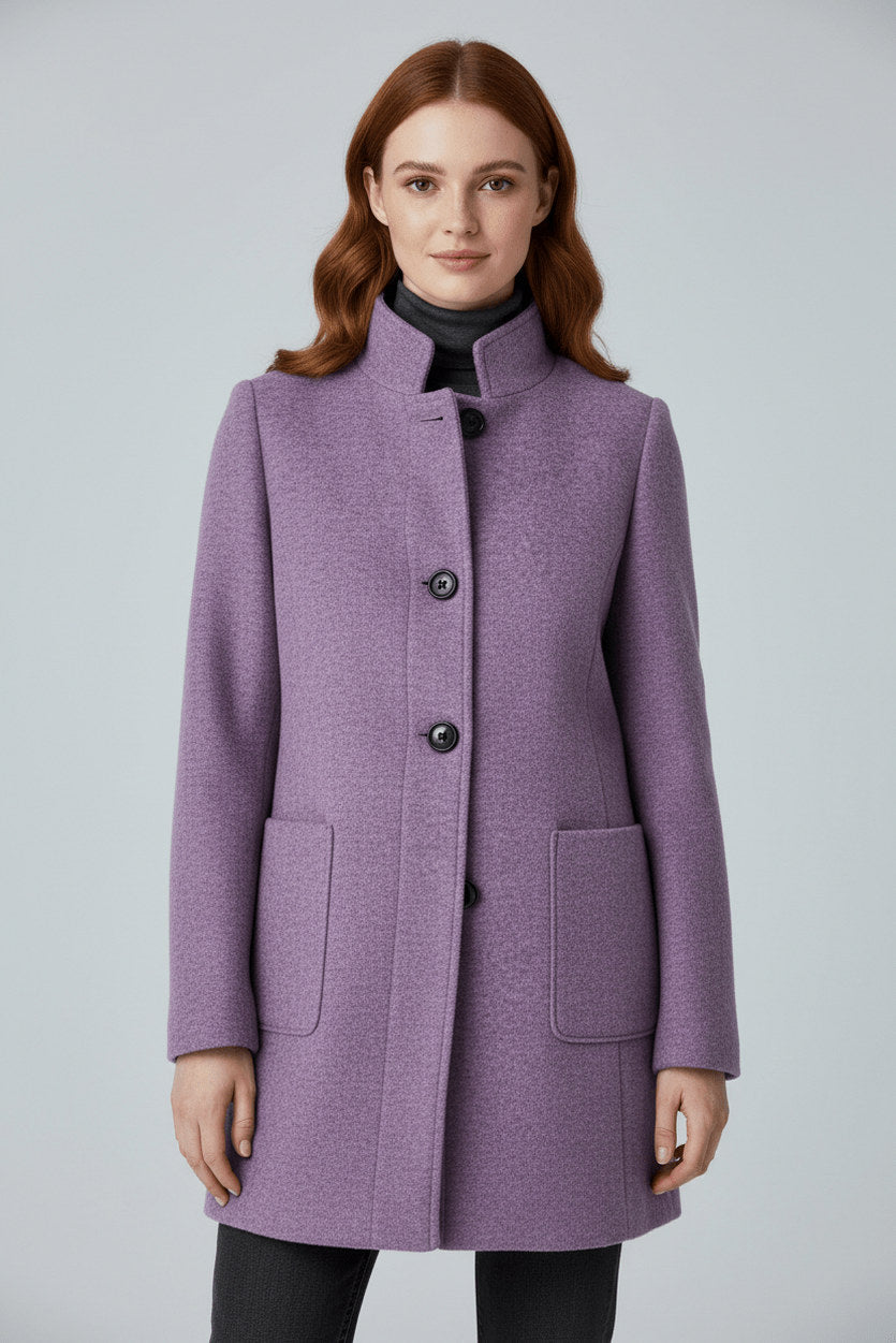 Stand Collar Button Front Coat