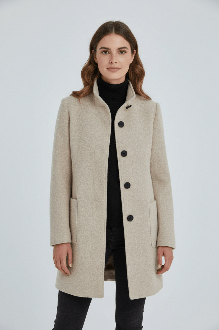 Stand Collar Button Front Coat