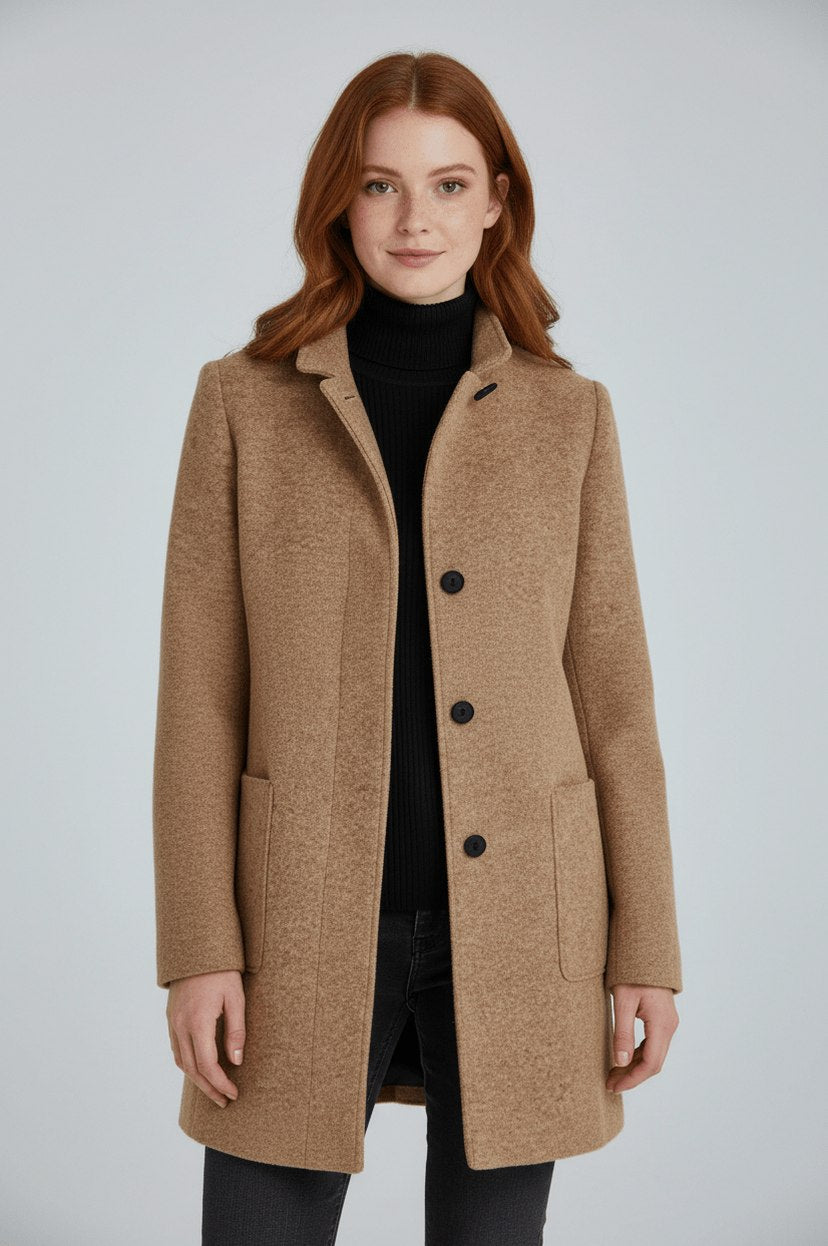 Stand Collar Button Front Coat