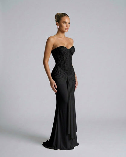 Strapless Corset Draped Maxi Dress