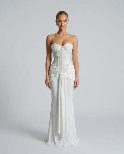 Strapless Corset Draped Maxi Dress