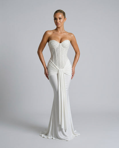 Strapless Corset Draped Maxi Dress