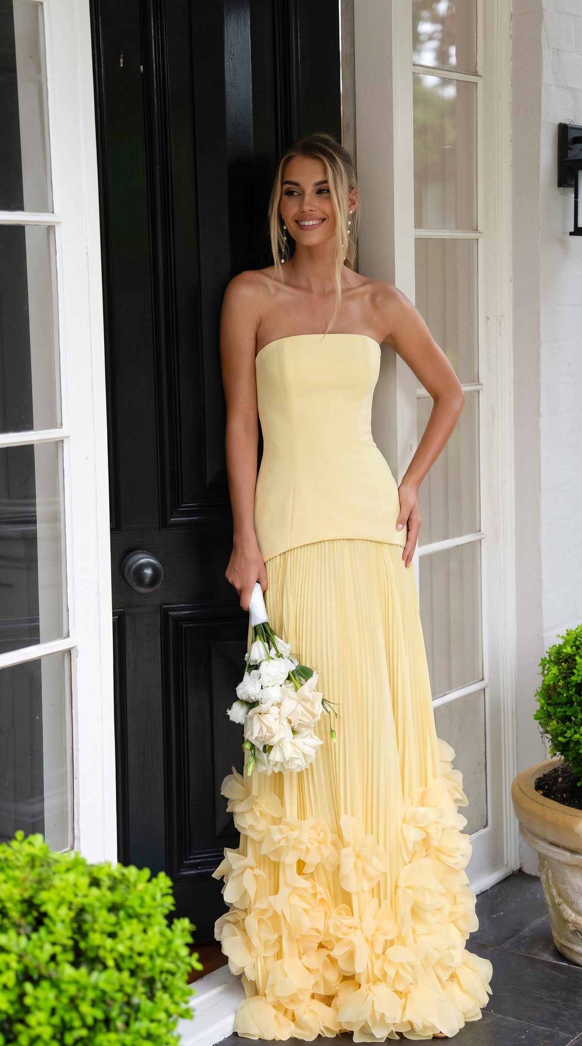 Strapless Drop Waist Pleated Maxi Dress