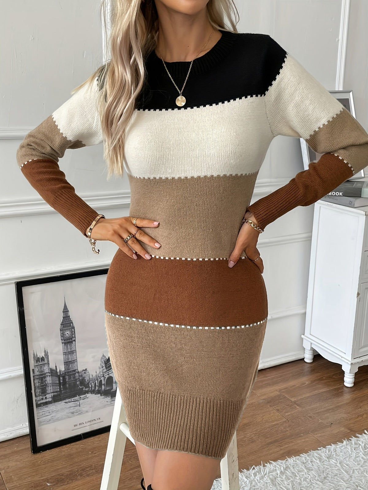 Striped Long Sleeve Mini Sweater Dress