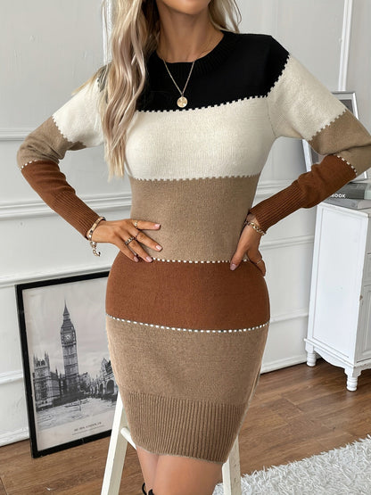 Striped Long Sleeve Mini Sweater Dress