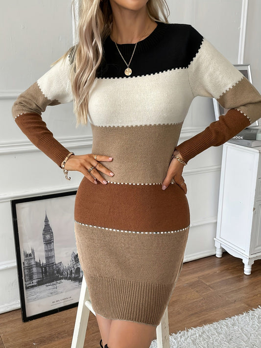Striped Long Sleeve Mini Sweater Dress