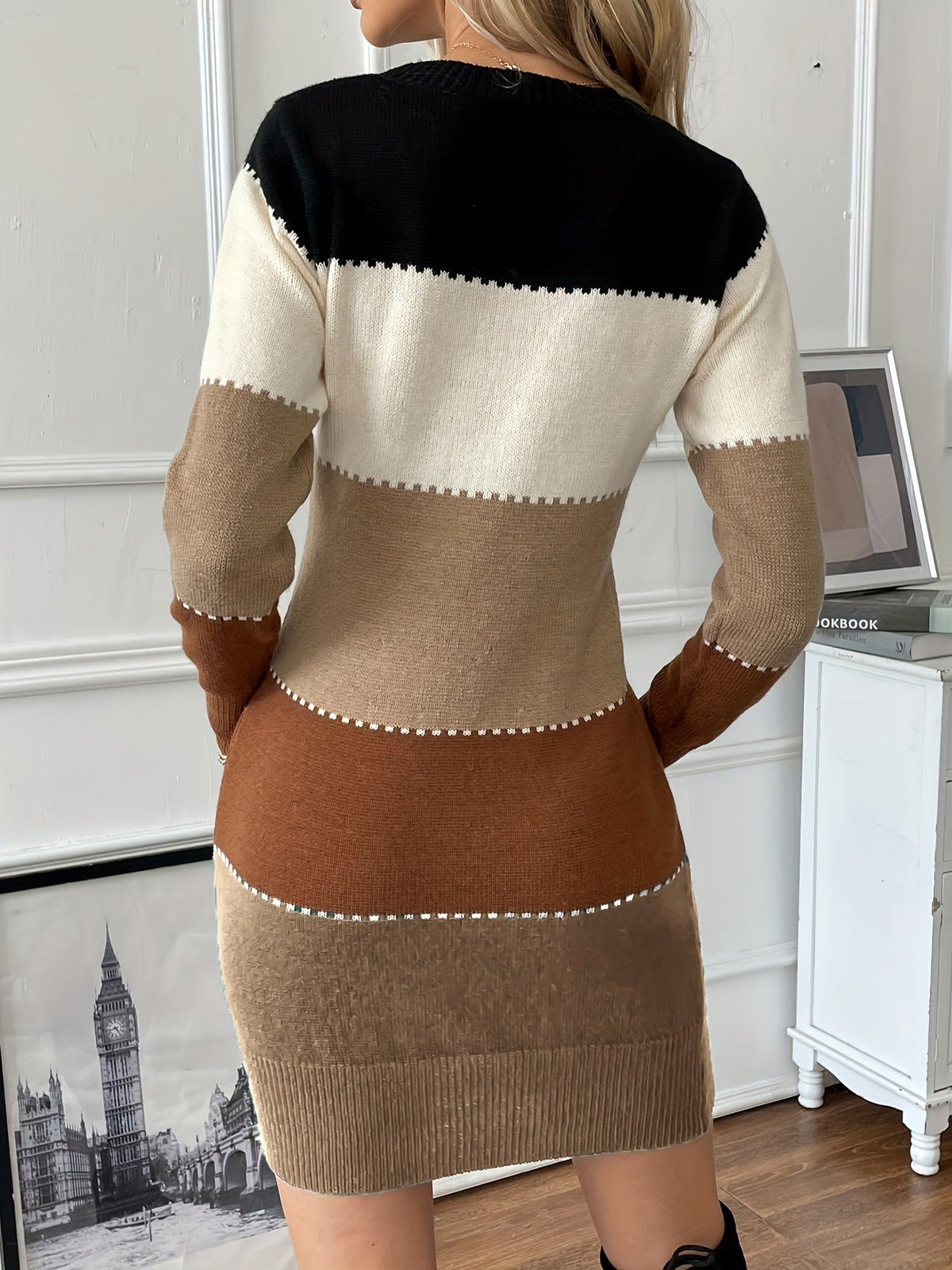 Striped Long Sleeve Mini Sweater Dress