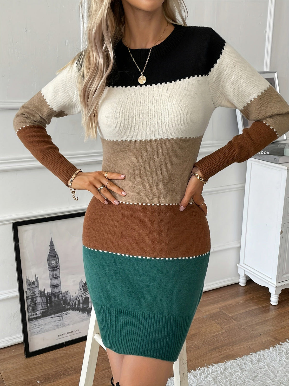Striped Long Sleeve Mini Sweater Dress