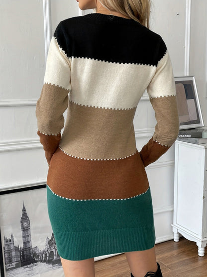 Striped Long Sleeve Mini Sweater Dress