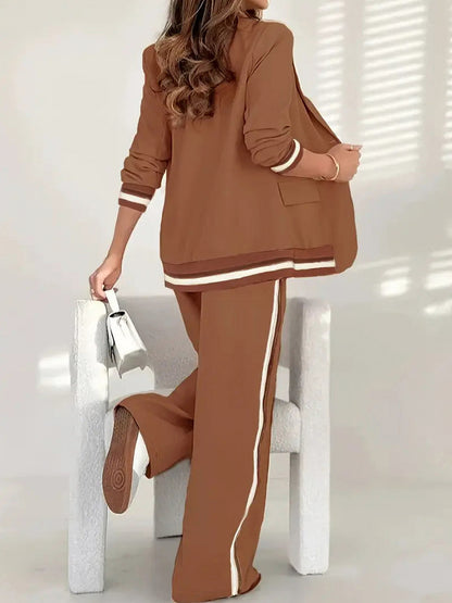 Striped Trim Blazer Matching Set