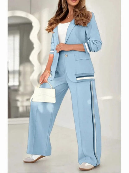 Striped Trim Blazer Matching Set