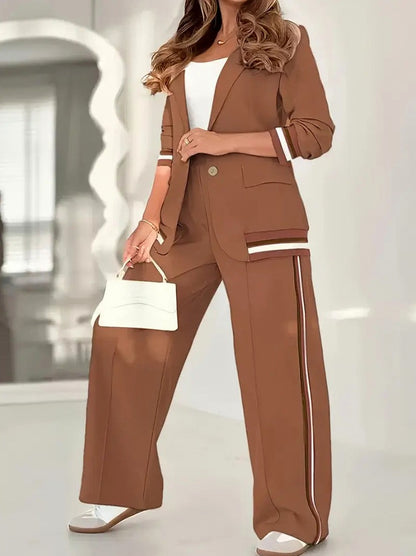 Striped Trim Blazer Matching Set