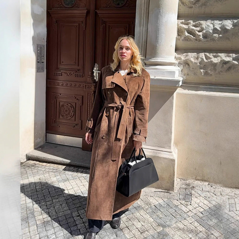 Suede Belted Trench Coat