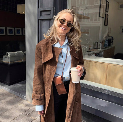 Suede Belted Trench Coat