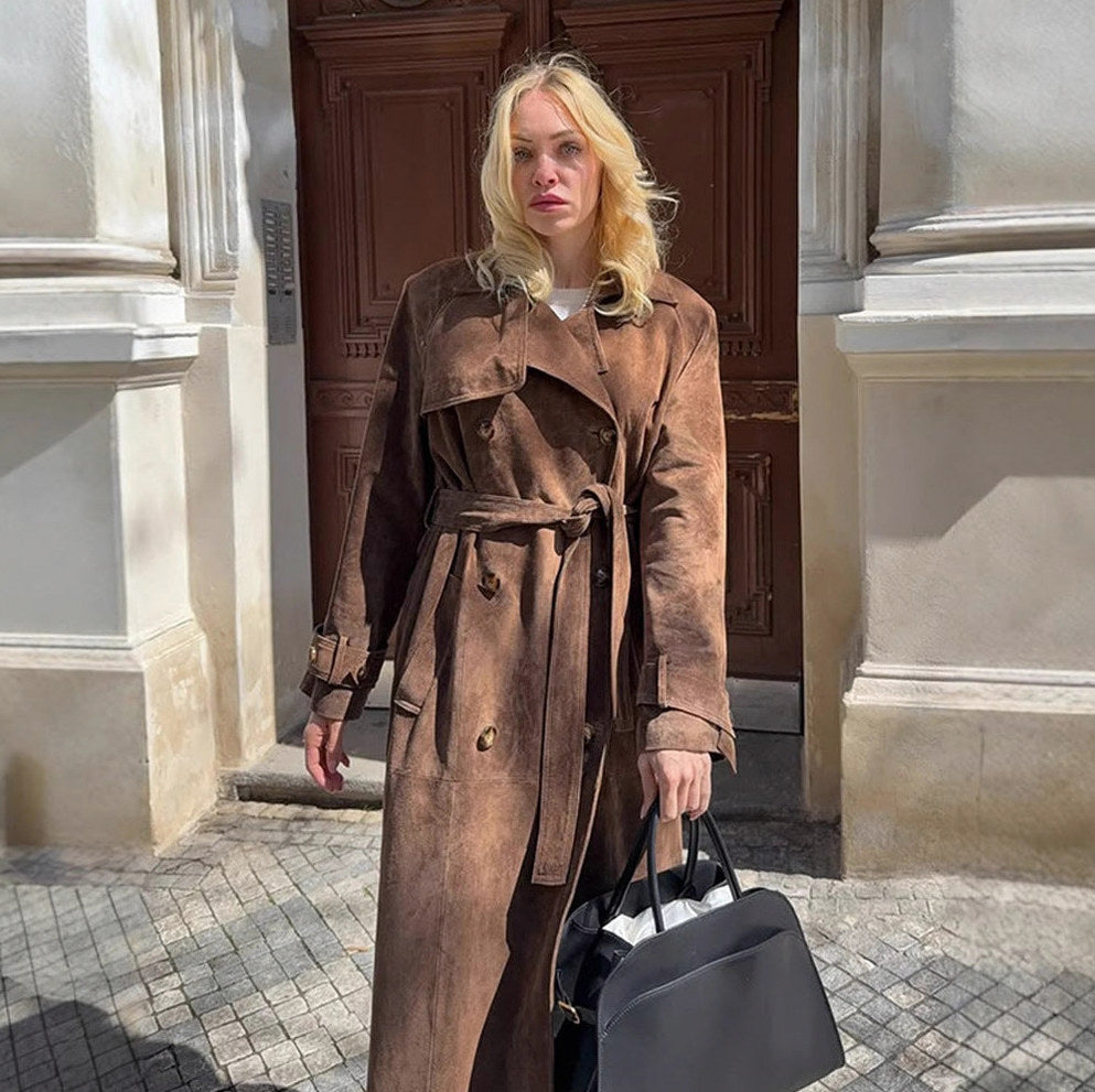 Suede Belted Trench Coat