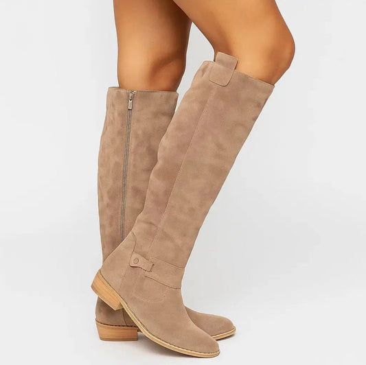 Suede Buckle Knee High Boots