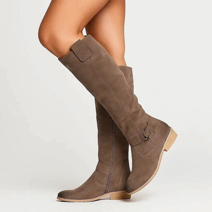 Suede Buckle Knee High Boots