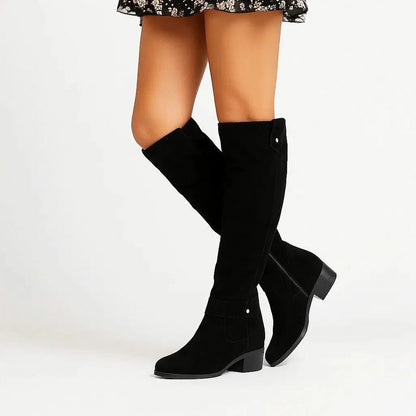 Suede Buckle Knee High Boots