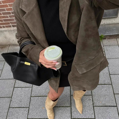 Suede Button Front Long Sleeve Jacket