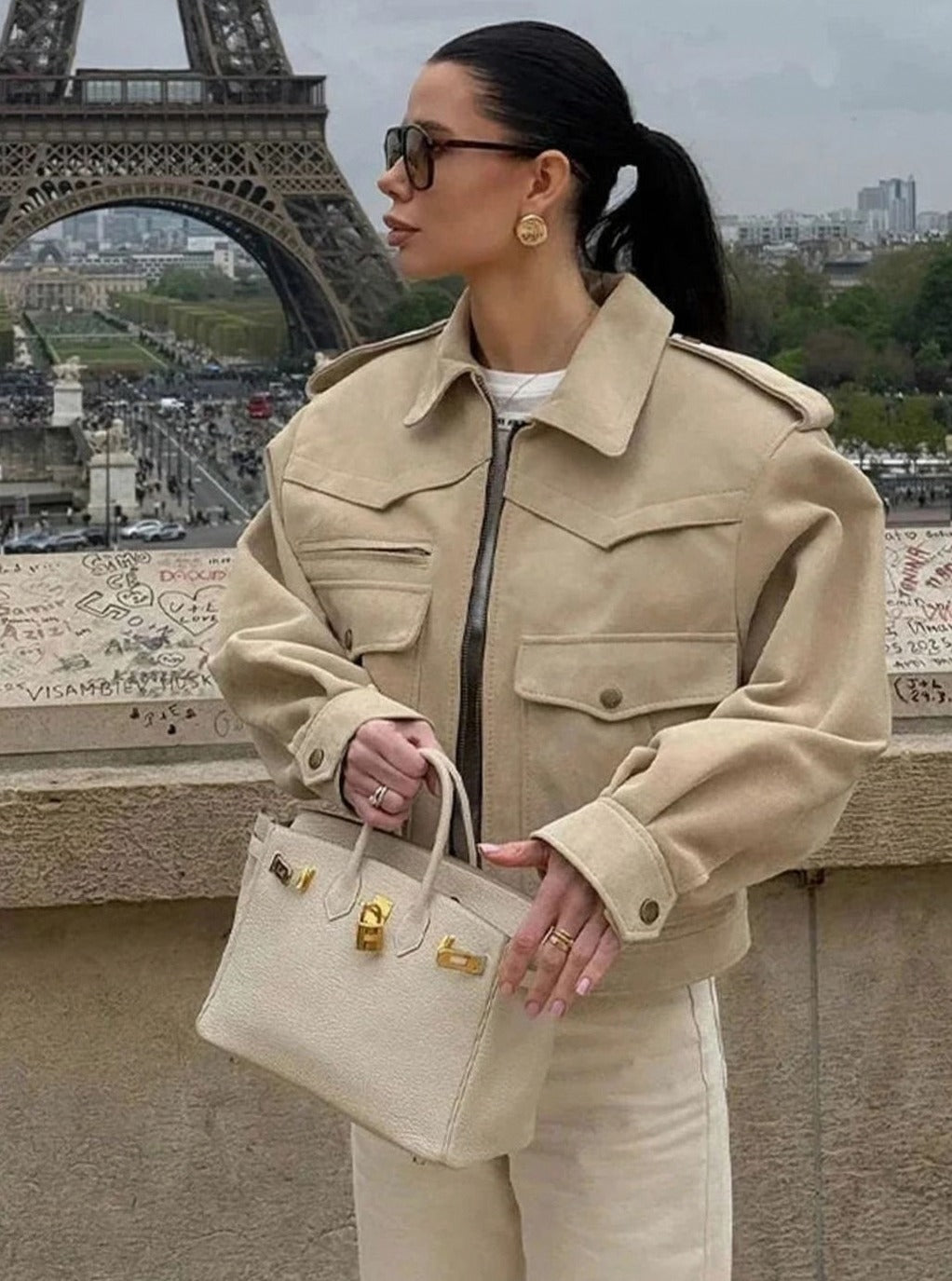 Suede Cropped Long Sleeve Jacket