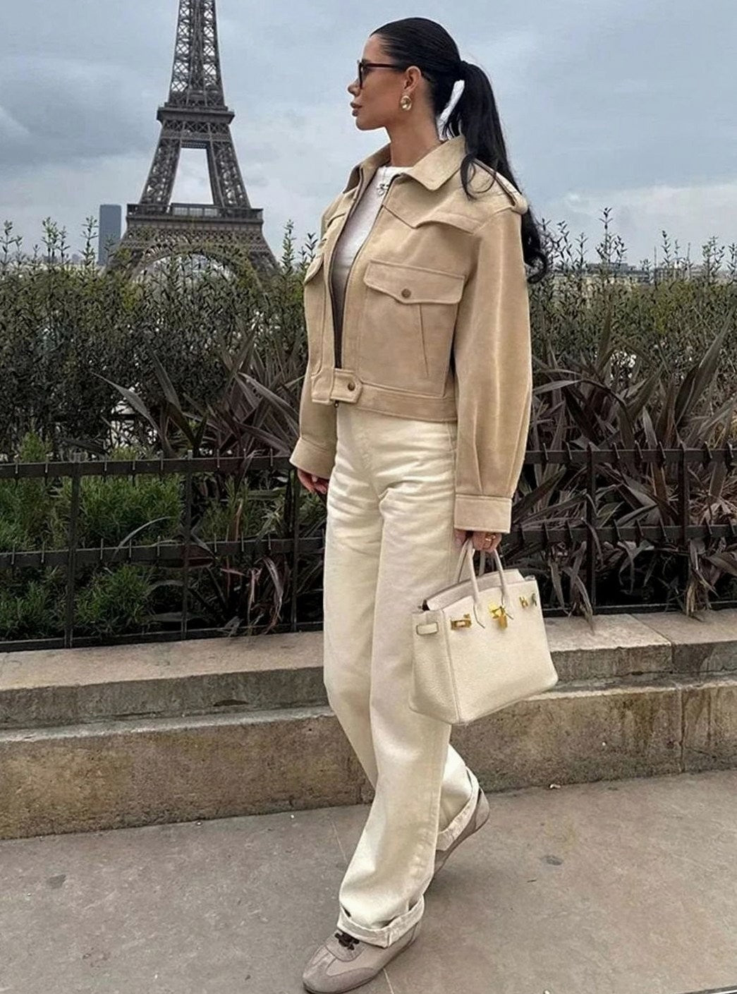 Suede Cropped Long Sleeve Jacket