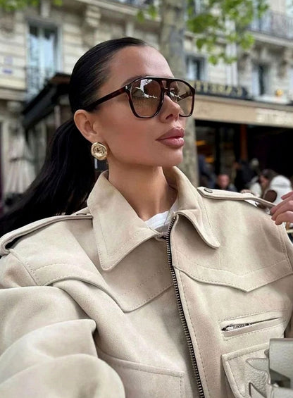 Suede Cropped Long Sleeve Jacket