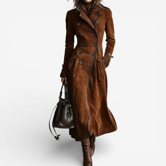 Suede Double Breasted Maxi Trench Coat